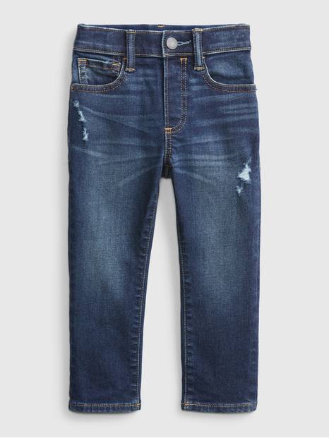Toddler Elasticized Pull-On Slim Taper Destructed Jeans with Washwell&#153