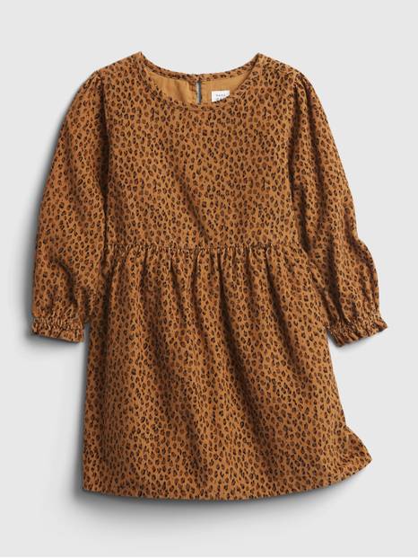 فستان قطن مخملي مضلع بنقشة جلد الفهد للأطفال بسن المشي