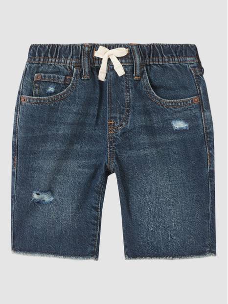 Kids Distressed Denim Pull-On Shorts with Washwell