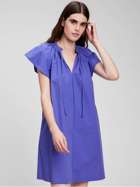 Tie-Front Flutter Sleeve Mini Dress