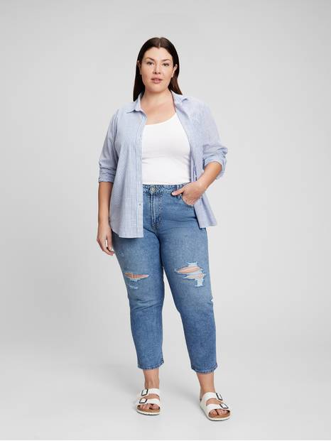 Mid Rise Distressed Universal Slim Boyfriend Jeans with Washwell