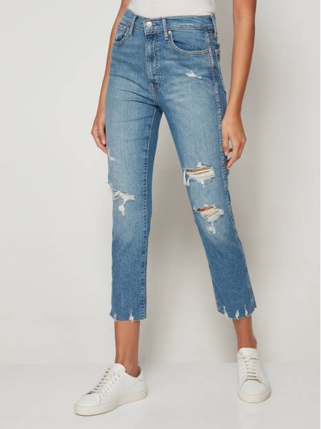 High Rise Distressed Vintage Slim Jeans with Washwell&#153