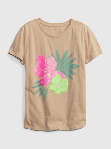 Kids 100% Organic Cotton Flippy Sequin Graphic T-Shirt