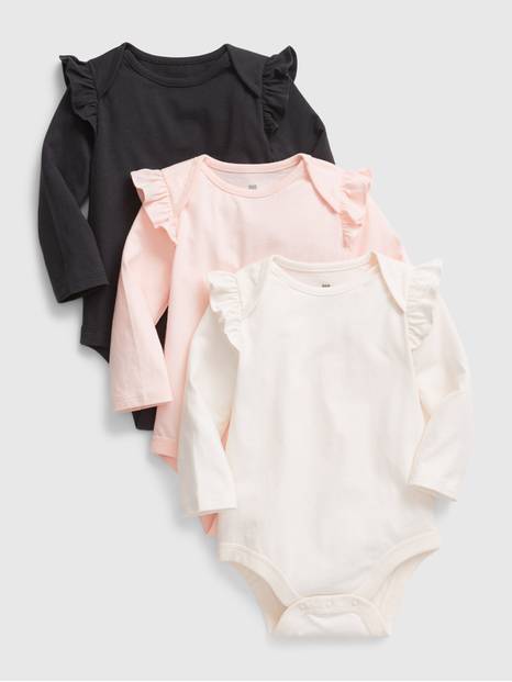 لباس قطعة واحدة ميكس اند ماتش 100‏%‏ قطن عضوي بكشكش للأطفال الرضع (3 قطع)