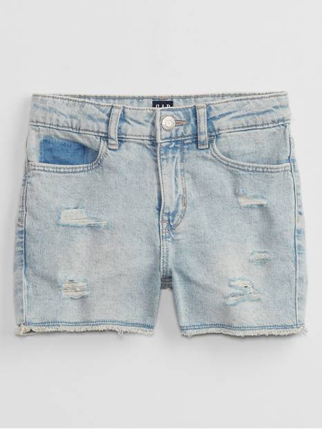 Kids High Rise Destructed Denim Shorts with Washwell