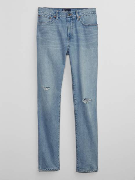 Destructed Straight Taper Jeans with Washwell