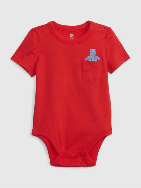 لباس قطعة واحدة بجيب ورسمة دب برانان للأطفال الرضع