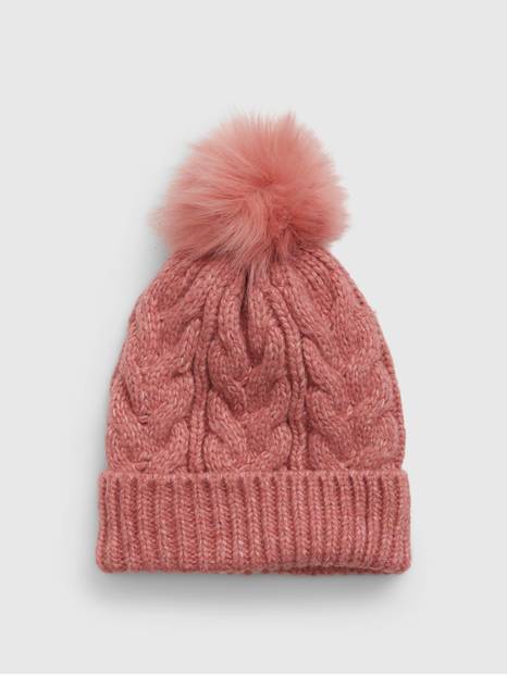 Kids Recycled Cable-Knit Pom Beanie