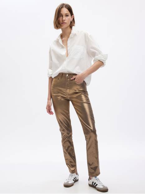 High Rise Metallic Vintage Slim Jeans with Washwell